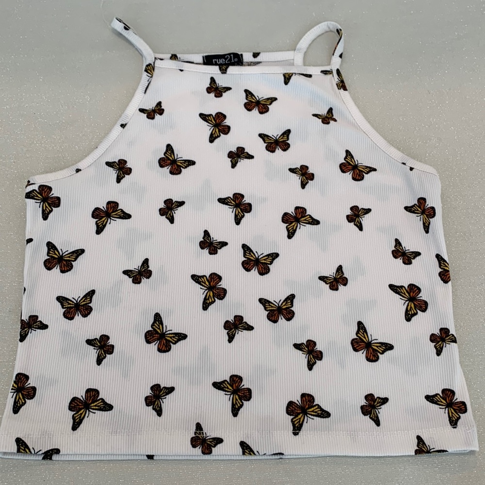 Rue 21 🦋 Butterfly Cream Crop Top Size M